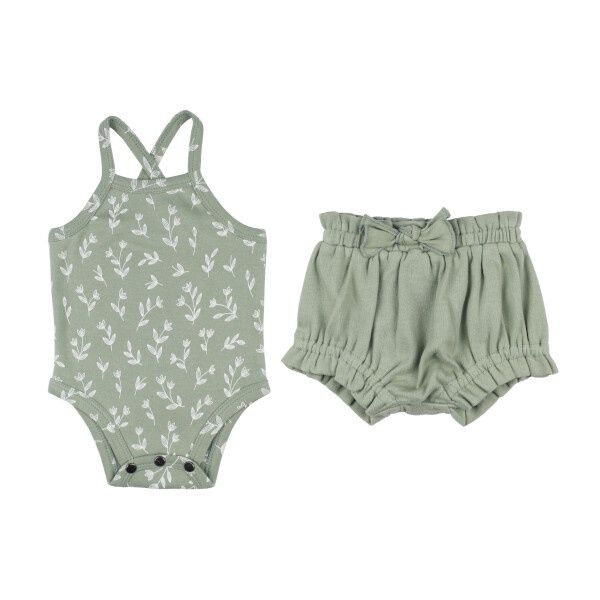 Organic Criss Cross Bodysuit Bloomer Set
