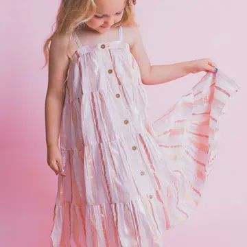 Baby Pink Lurex Tiered Girl’S Dress, Size: 2Y