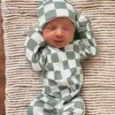 Organic 2-Way Zip Romper, Colour: Matcha Milkshake Checkerboard, Size: 0-3M