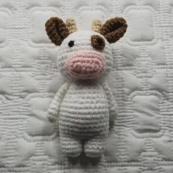 Knitted Bunny Rattle, Shape: Cow Hand Crocheted Baby Plush Toy