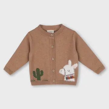 Sweater Knit Baby Cardigan, Colour: Cactus Llama, Size: 0-3M