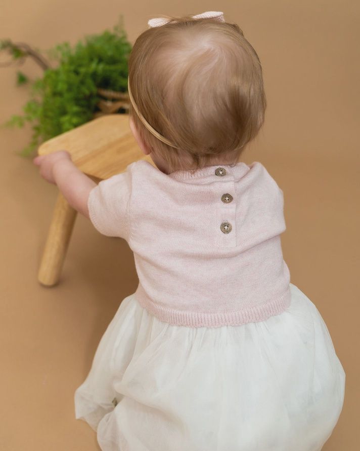 Floral Embroidered Tutu Baby Knit Dress Pink Heather