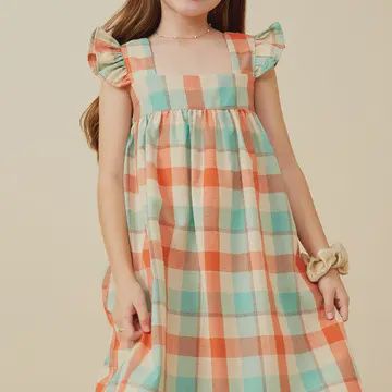 Girls Checked Ruffle Strap Tank Shift Dress