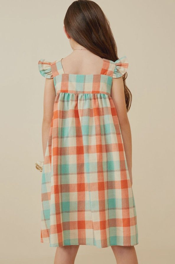 Girls Checked Ruffle Strap Tank Shift Dress