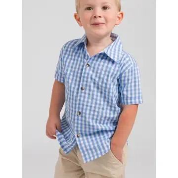 Gingham Short Sleeve Button Down Shirt, Colour: Periwinkle Blue, Size: 3-6M