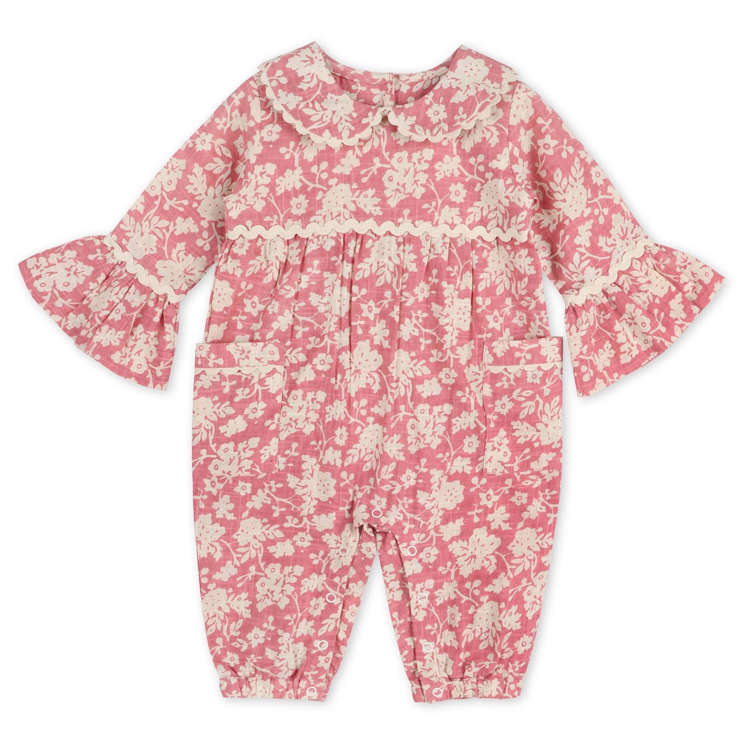 Beatrice Floral Baby Jumpsuit &amp; Headband (Organic Cotton): Pink Floral / 3-6M