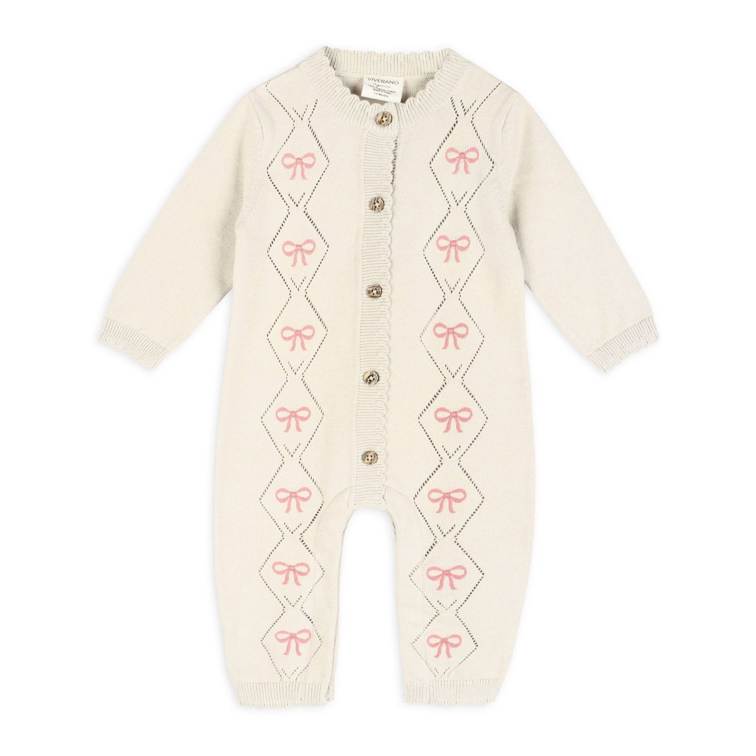 Evie Bow Pointelle Knit Baby Jumpsuit (Organic Cotton): Ecru / 0-3M