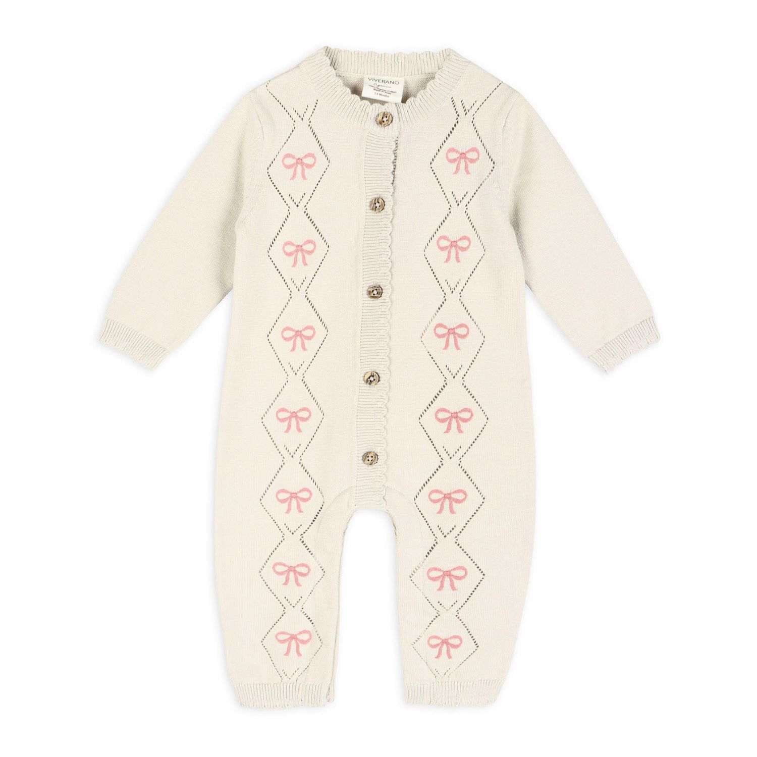 Evie Bow Pointelle Knit Baby Jumpsuit (Organic Cotton), Size: 0-3M