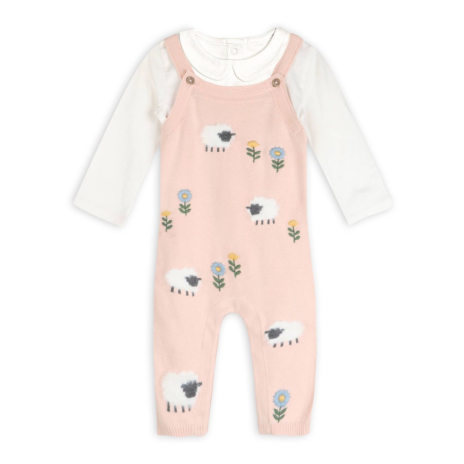 Lamb Cozy Knit Baby Overall Set (Organic Cotton): Sweet Pink