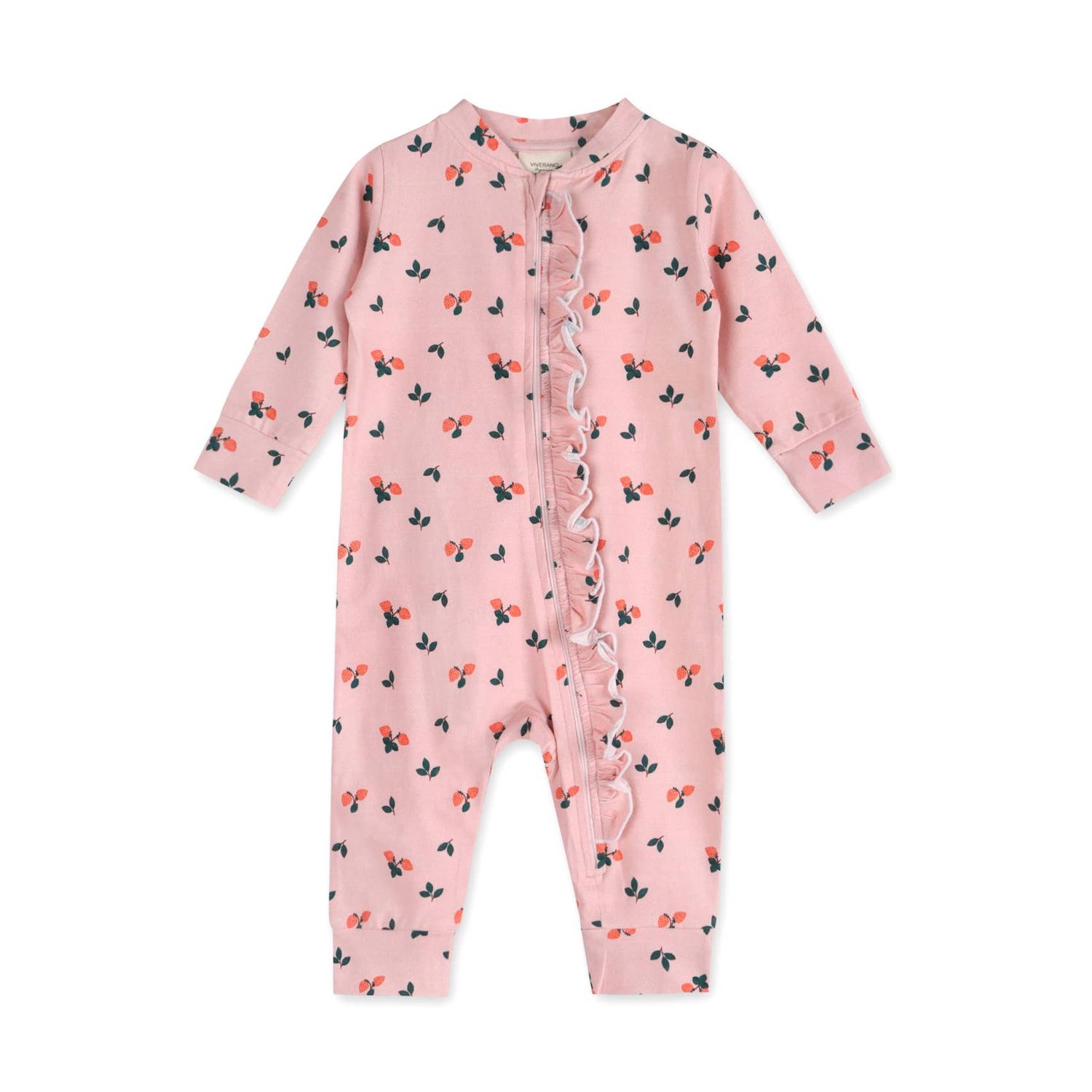 Strawberry Baby Ruffle Zipper Jumpsuit (Organic Jersey): Pink / 0-3M