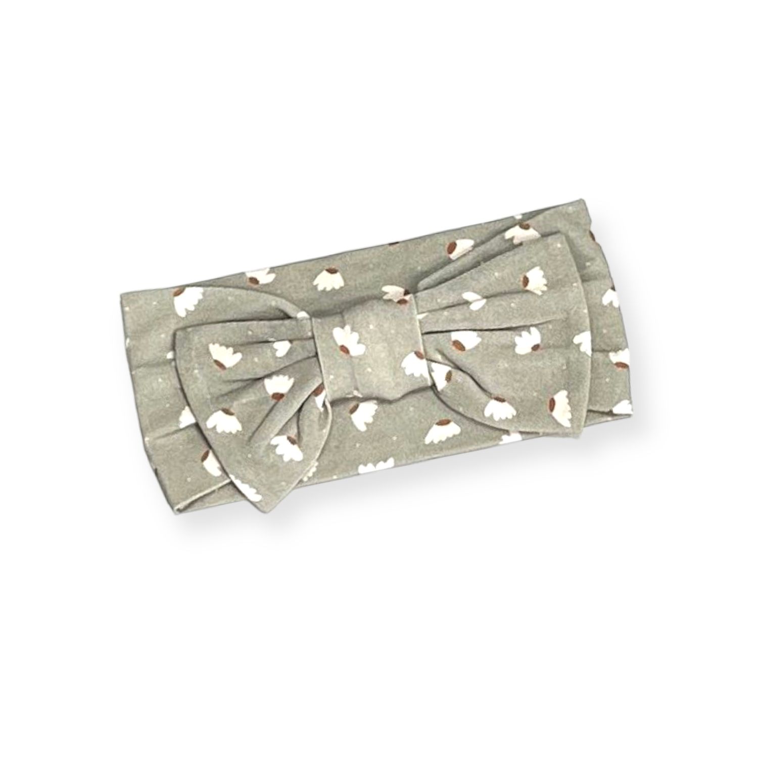 Floral Stretch Bow Baby Headband (Organic Jersey): Grey