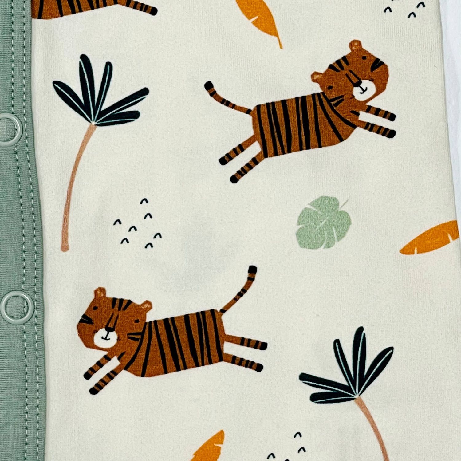 Tiger Button Front Short Romper (Organic Jersey): Natural / 0-3M