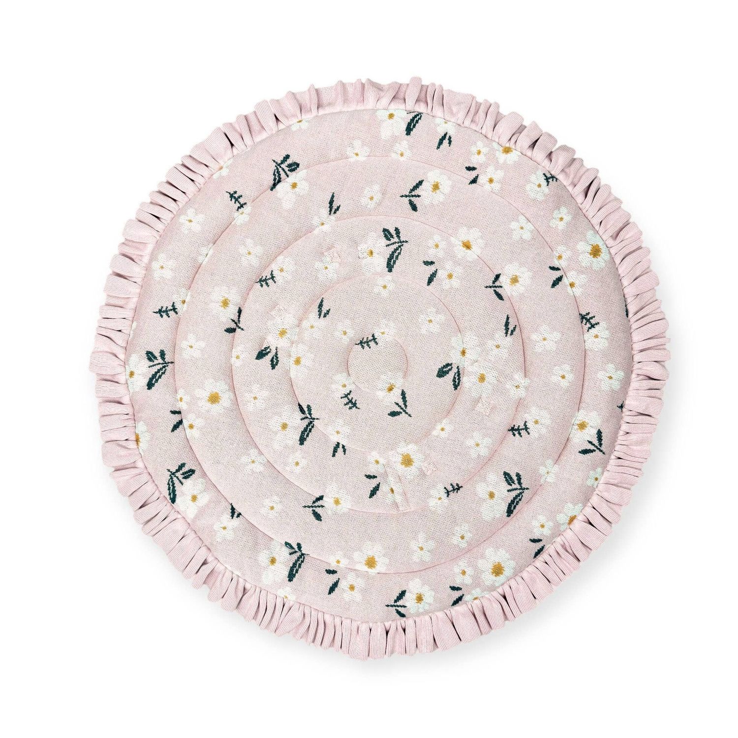 Daisy Floral Organic Cotton Knit Baby Padded Round Play Mat: Blush Pink / One Size
