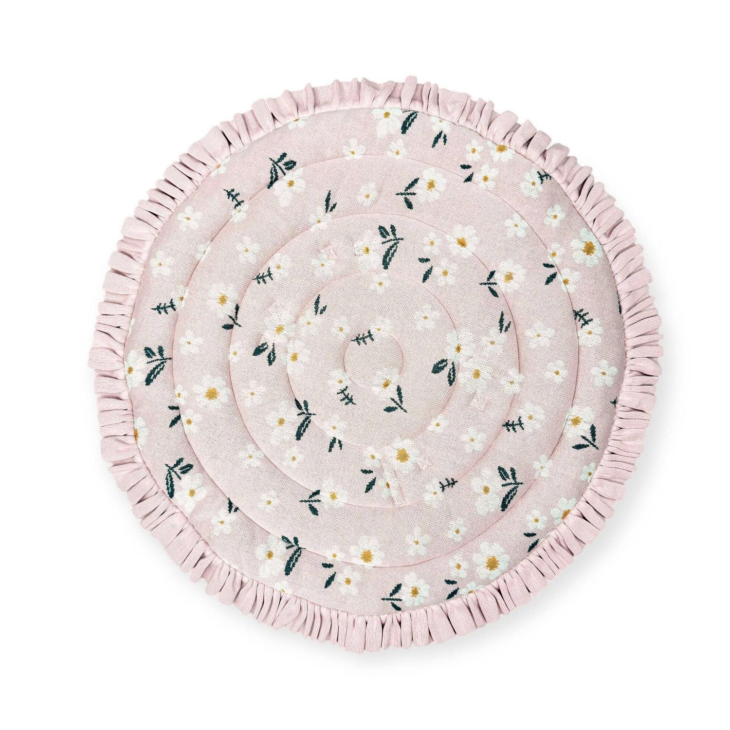 Daisy Floral Organic Cotton Knit Baby Padded Round Play Mat: Blush Pink / One Size