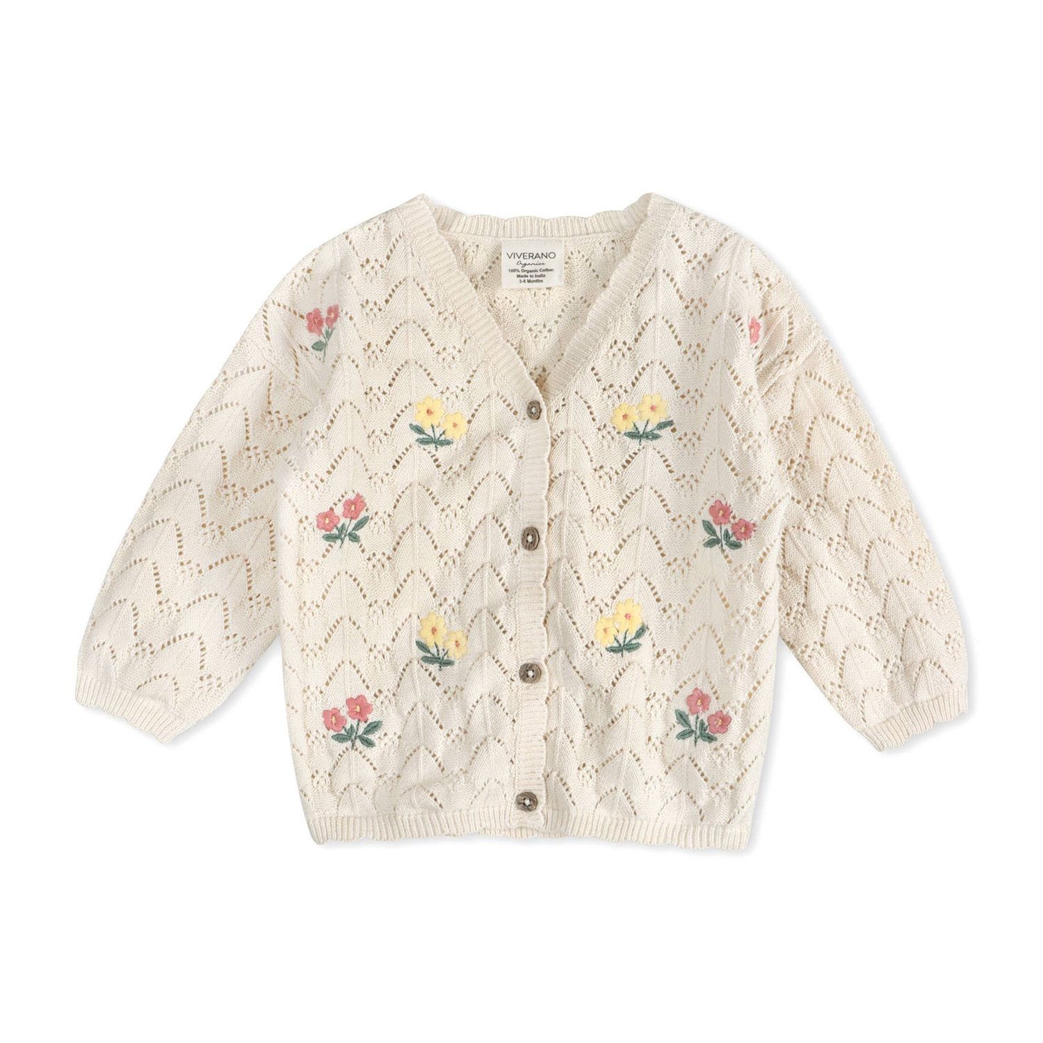Hazel Floral Textured Baby Knit Cardigan (Organic Cotton): Natural / 3-6M