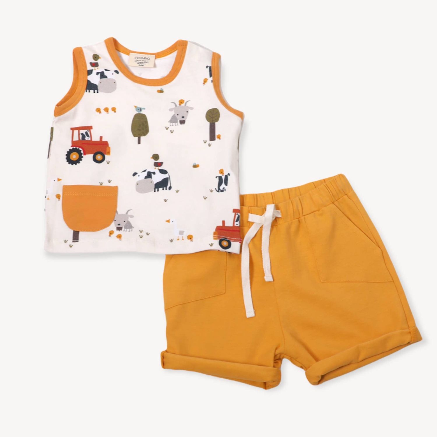Farm Baby Playsuit Tee + Shorts Set (Organic Cotton): Natural / 0-3M