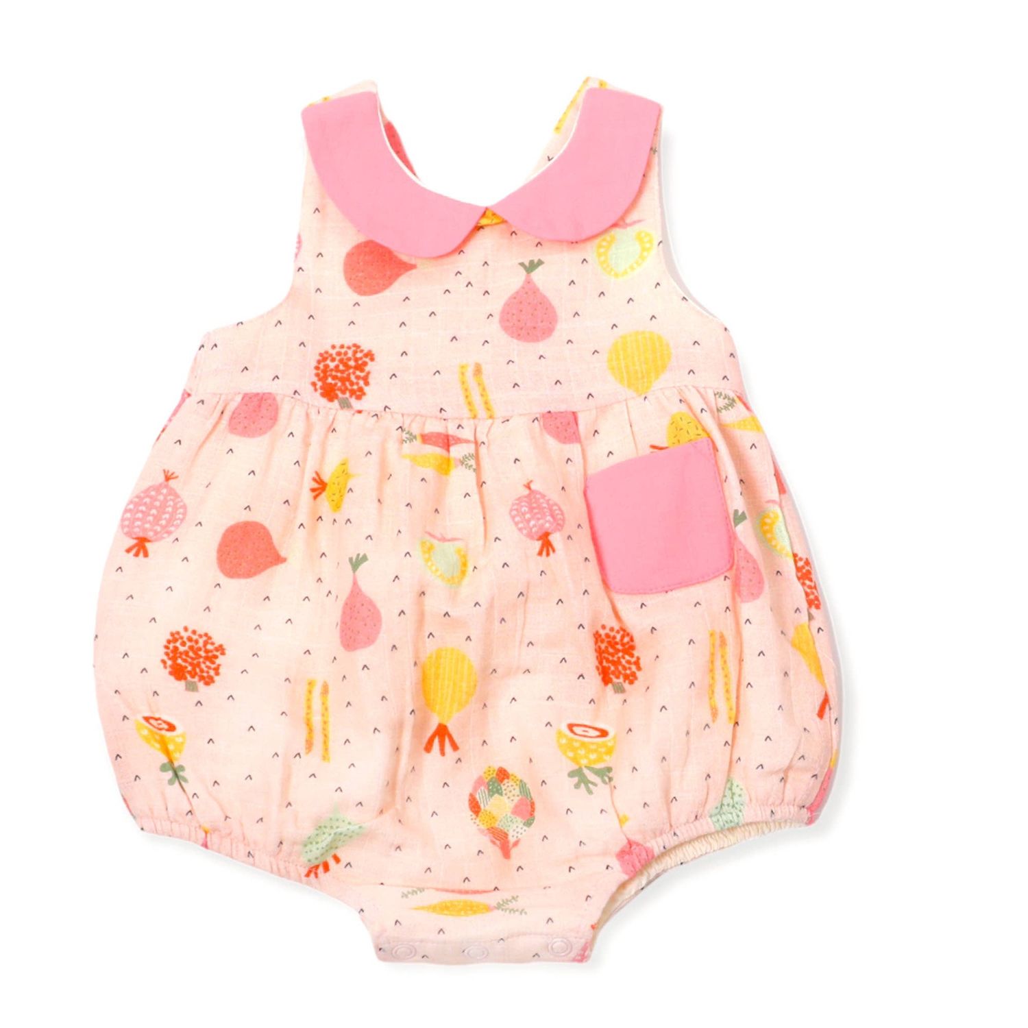 Veggie Salad Peter Pan Bubble Baby Romper (Organic Muslin): Blush / 6-12M