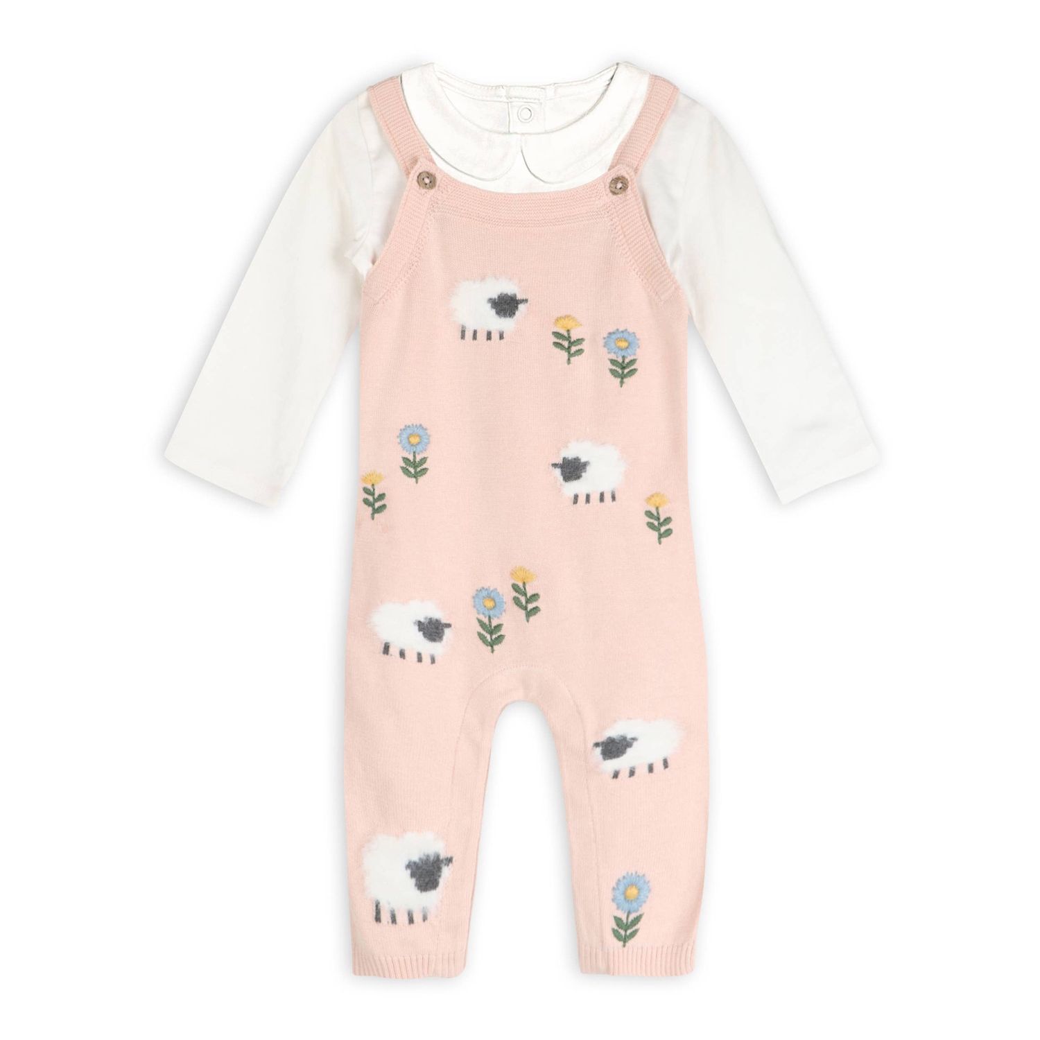 Lamb Cozy Knit Baby Overall Set (Organic Cotton): Sweet Pink / 6-12M