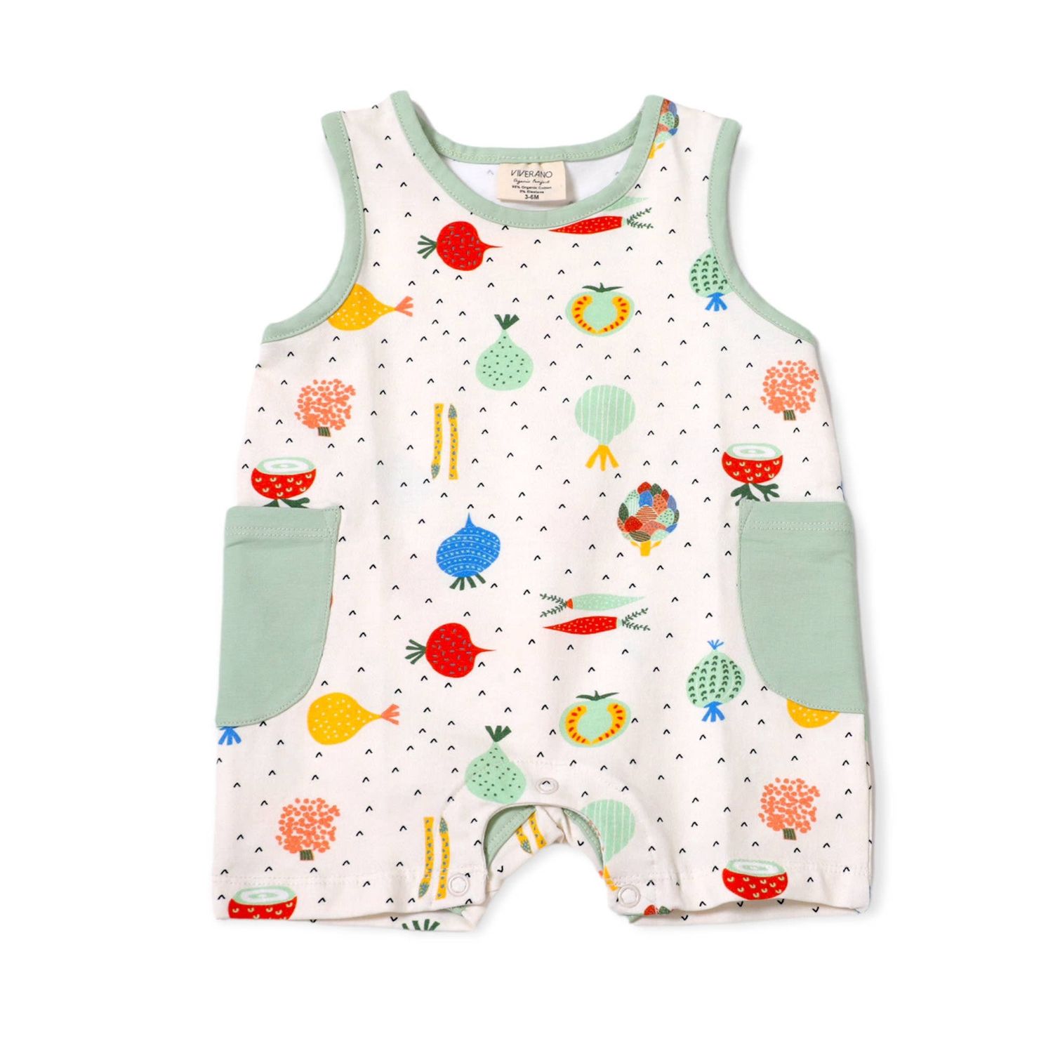 Veggie Side Pocket Shortie Baby Romper (Organic Cotton): 12-18M
