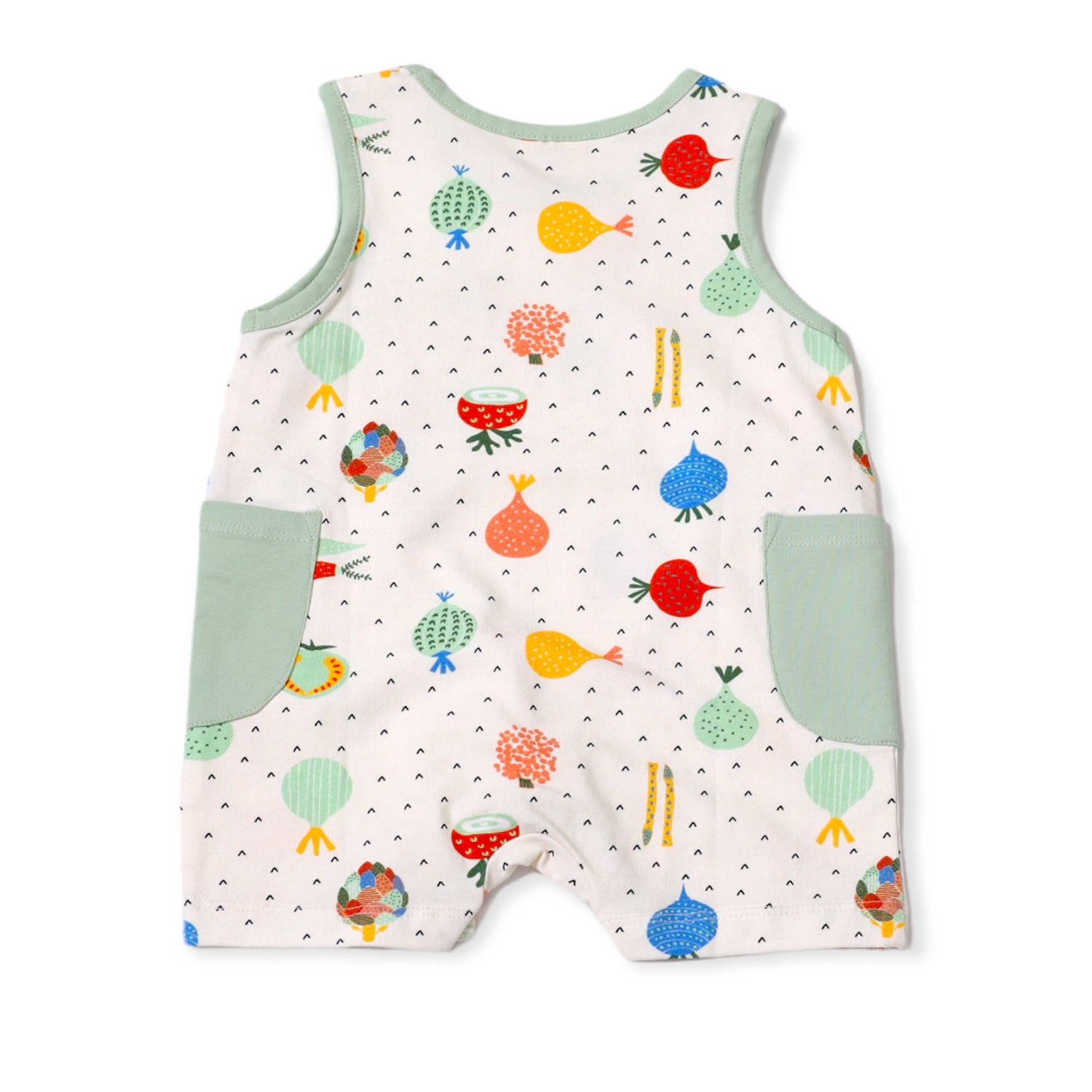 Veggie Side Pocket Shortie Baby Romper (Organic Cotton): 3-6M