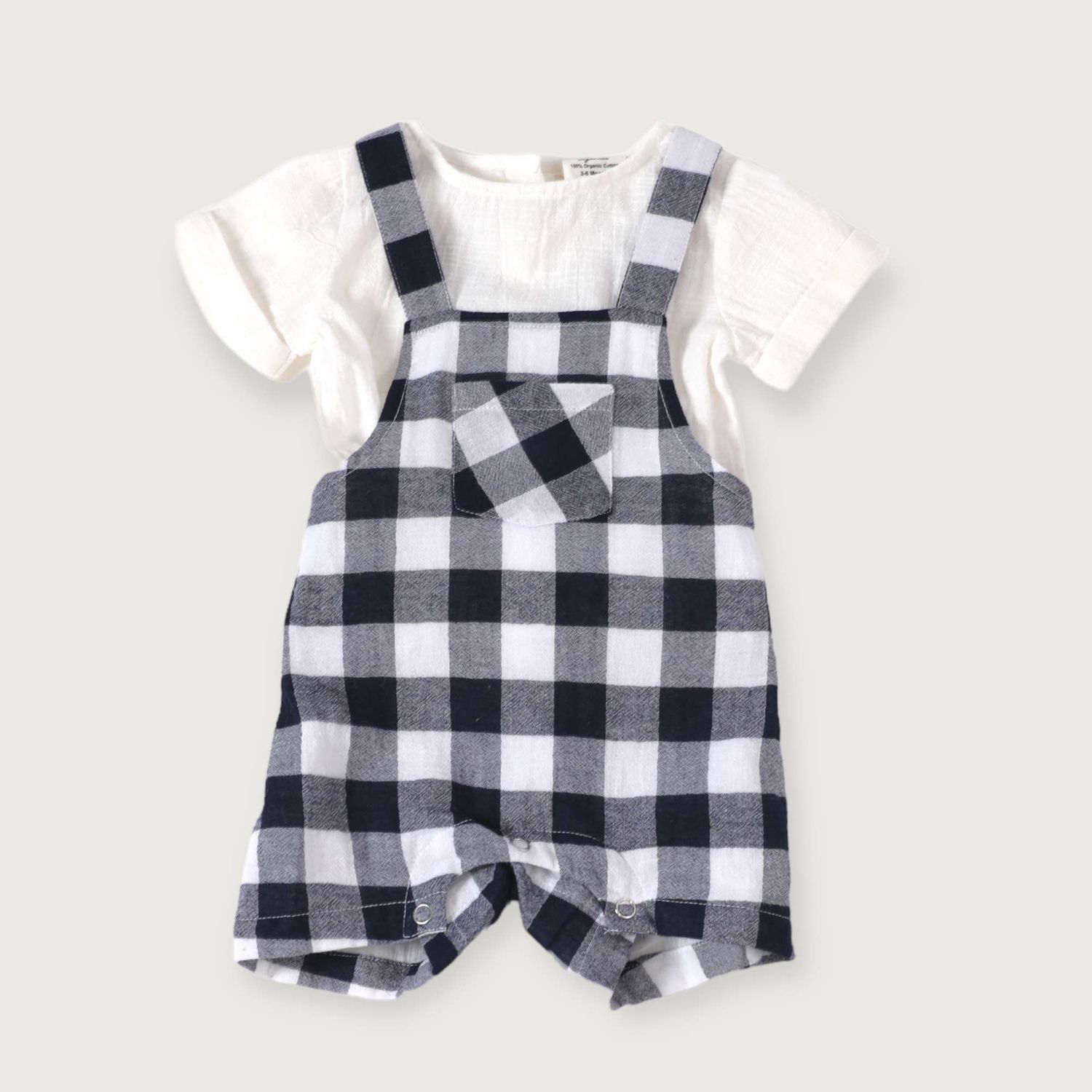 Raphael Checker Gingham Romper + Shirt Set (Organic Cotton): Navy Gingham
