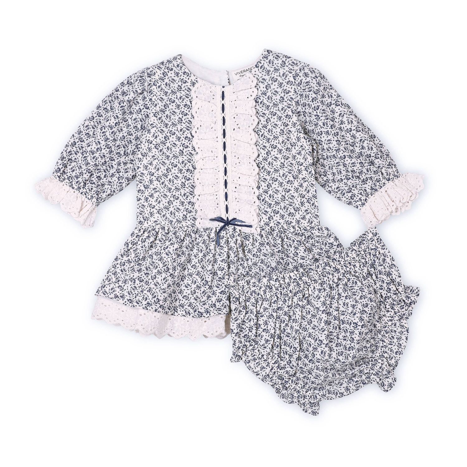 Floral Print &amp; Lace Baby Dress &amp; Bloomer (Organic Muslin)