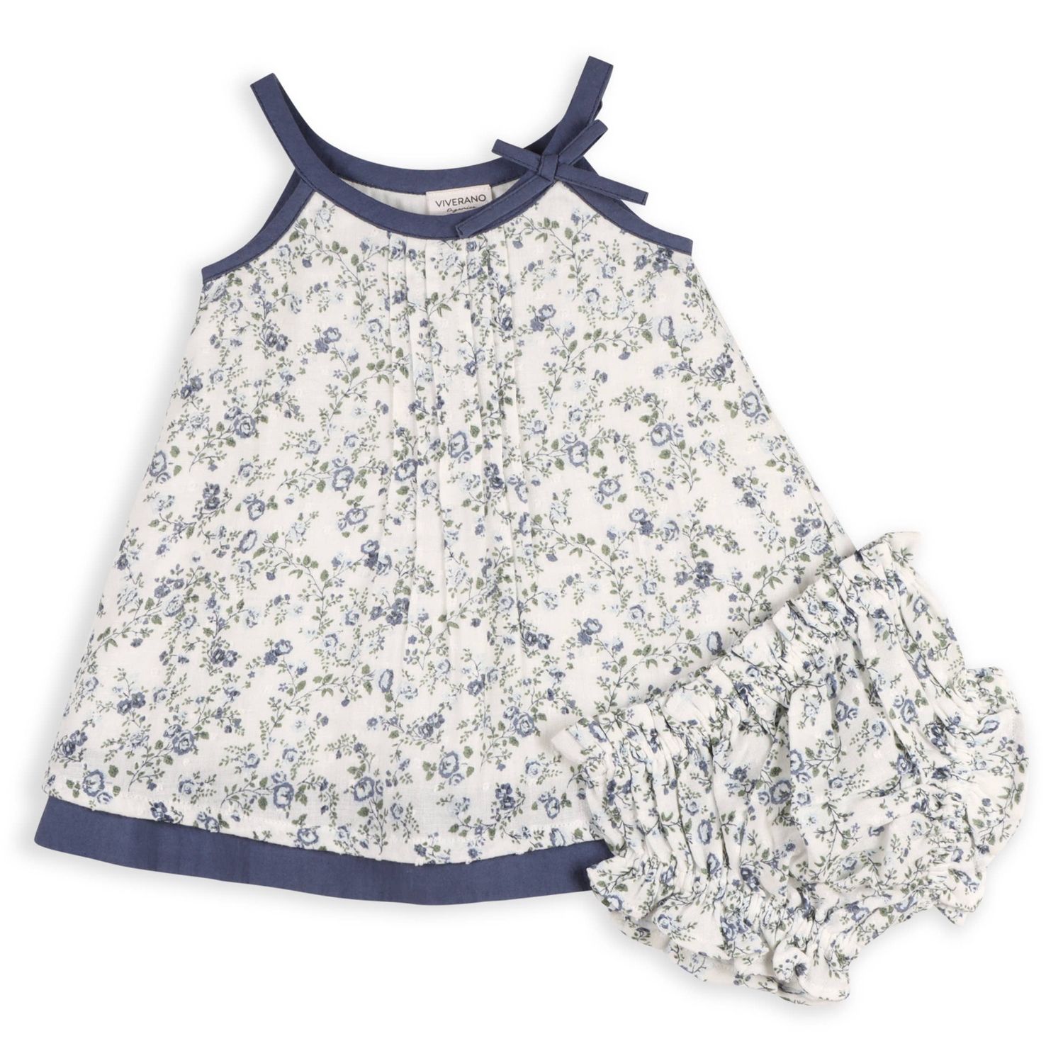 Lyla Floral Muslin Baby Dress +Bloomer (organic Cotton), Color: Navy Ditsy Floral, Size: 3-6M