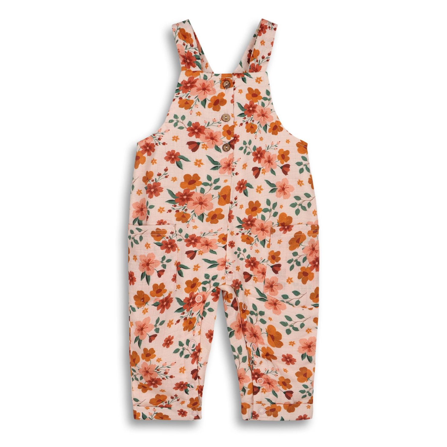 Summer Floral Baby Dungaree + Bodysuit (Organic Muslin): NATURAL