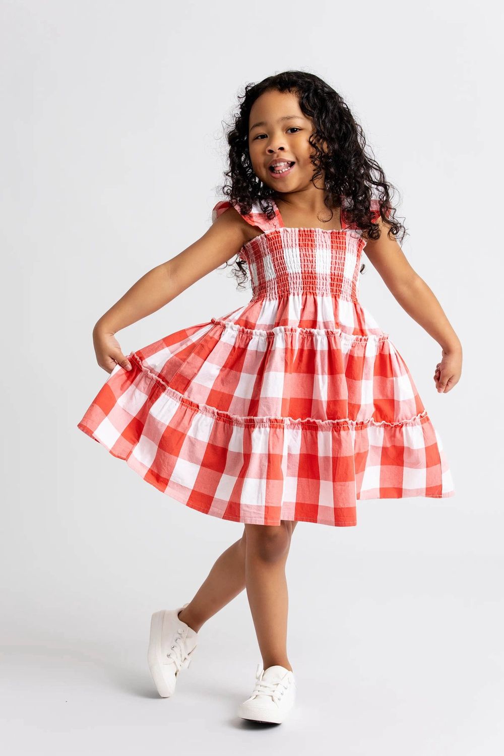 Kids Flutter Sleeve Dress_Red Gingham