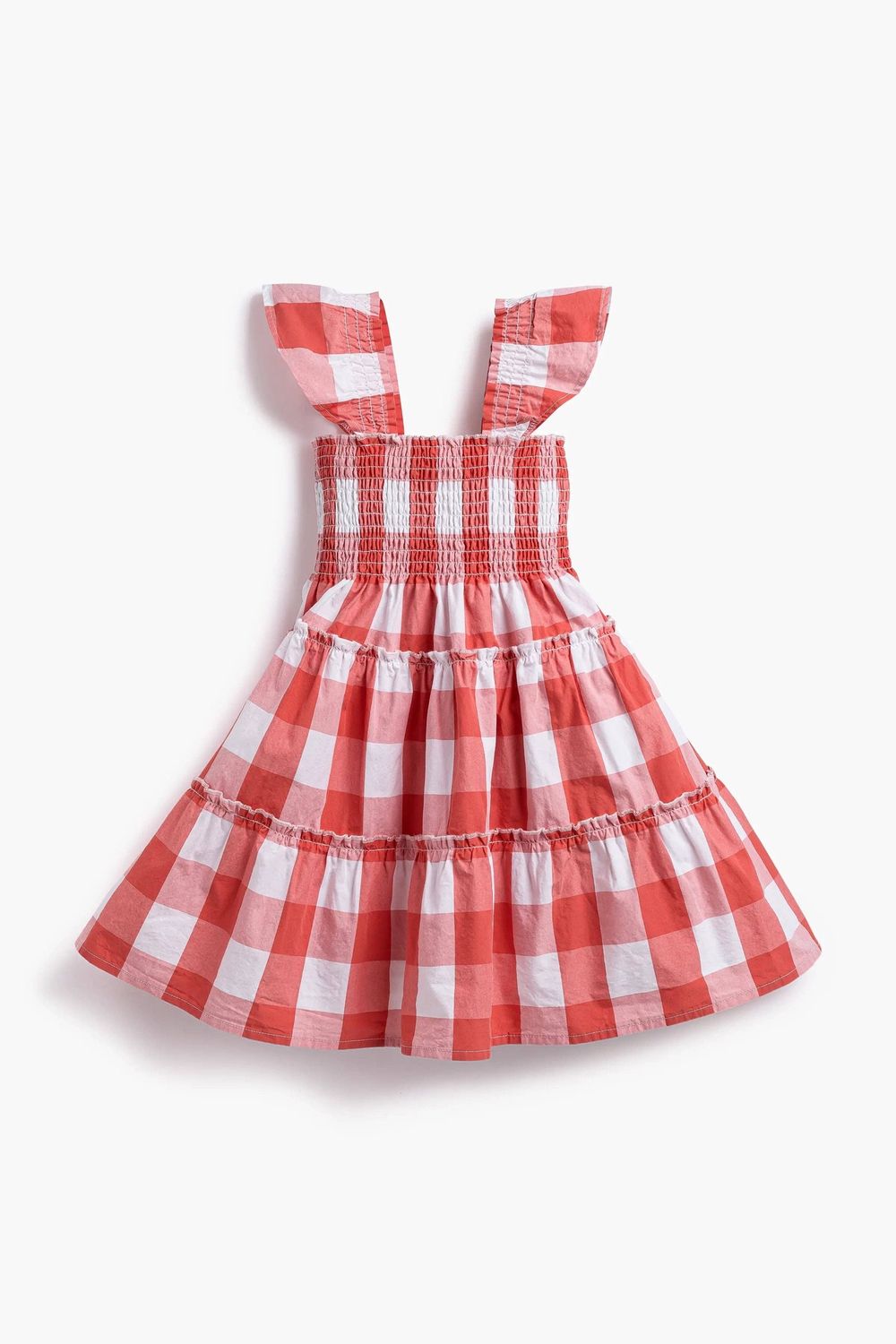 Kids Flutter Sleeve Dress_Red Gingham, Size: 2T