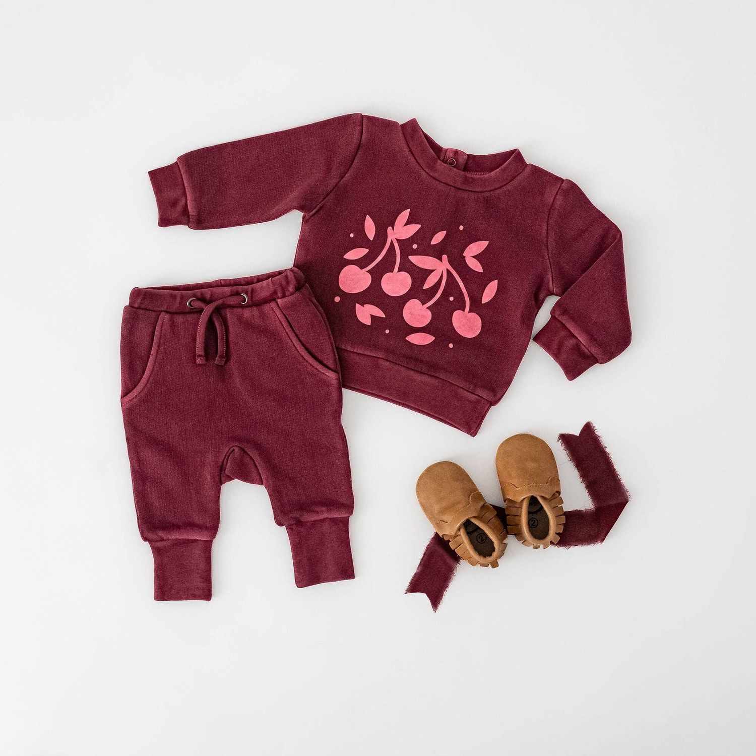 Sugarplum Cherries | Organic Cozy Graphic Sweatshirt &amp; Jogger Set