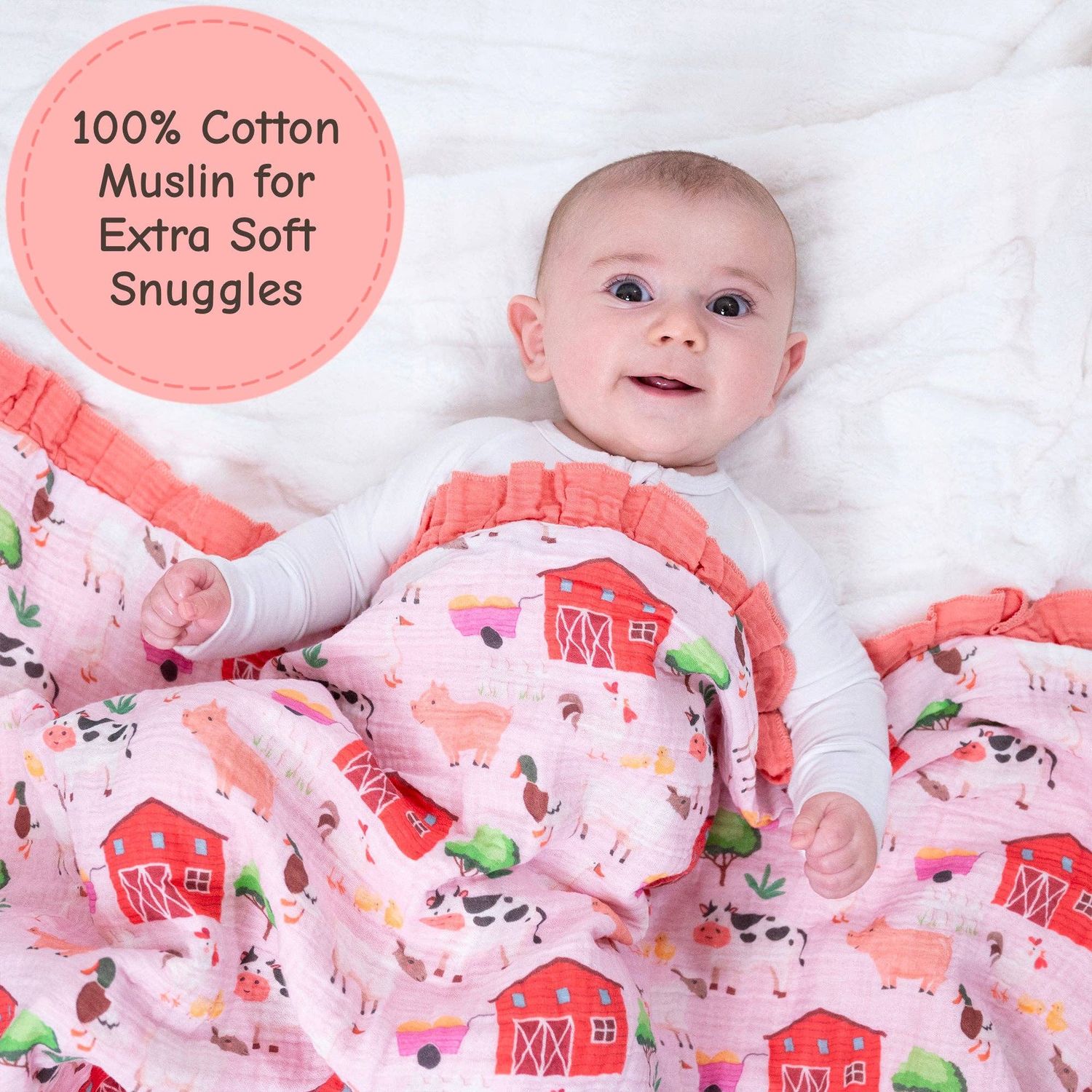 Muslin Quilt Baby &amp; Kids Ruffle Blanket Pink Pastures