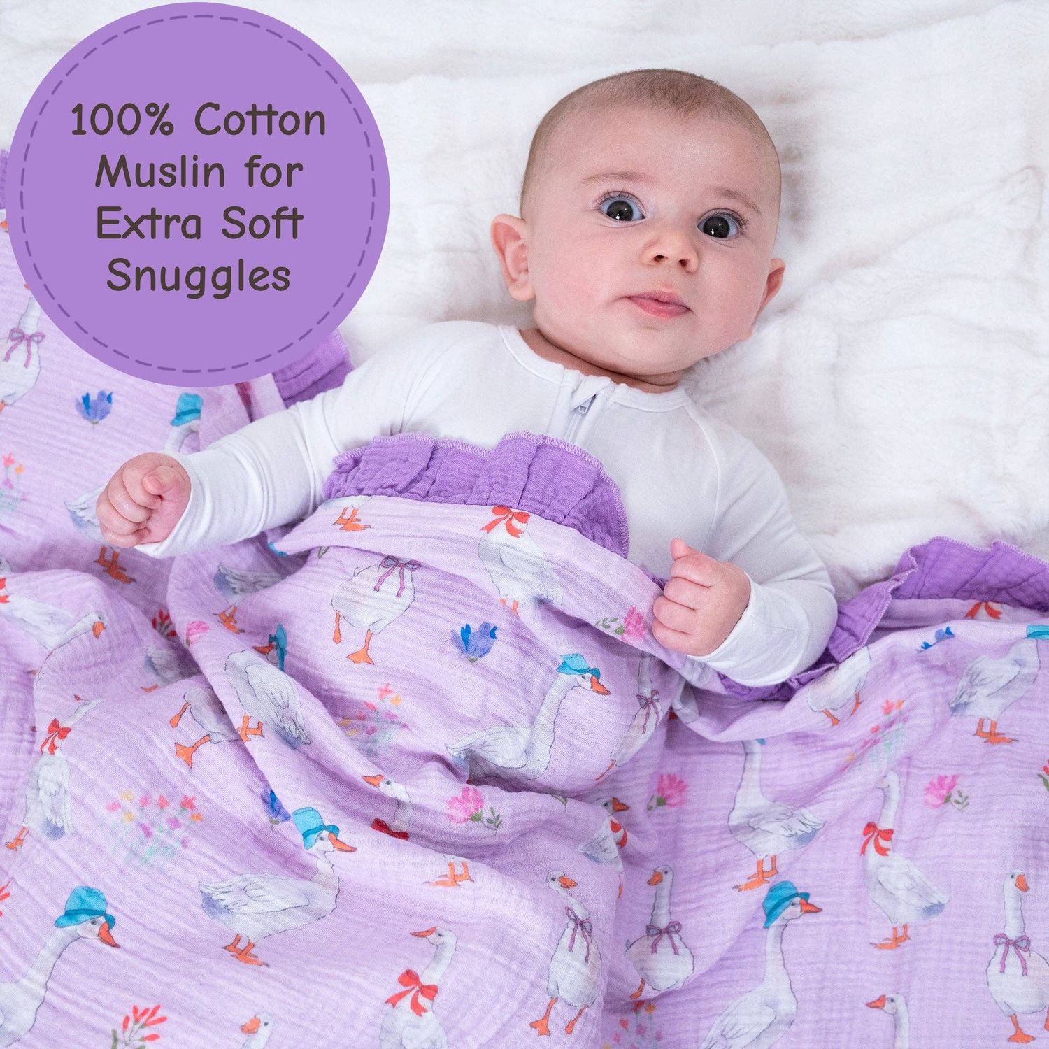 Muslin Quilt Baby &amp; Kids Ruffle Blanket Goose Parade