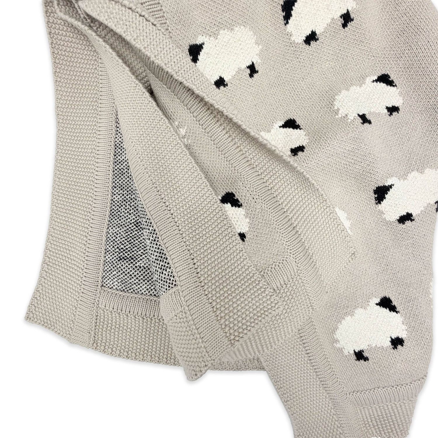 Furry Sheep - Organic Cotton Jacquard Knit Baby Blanket