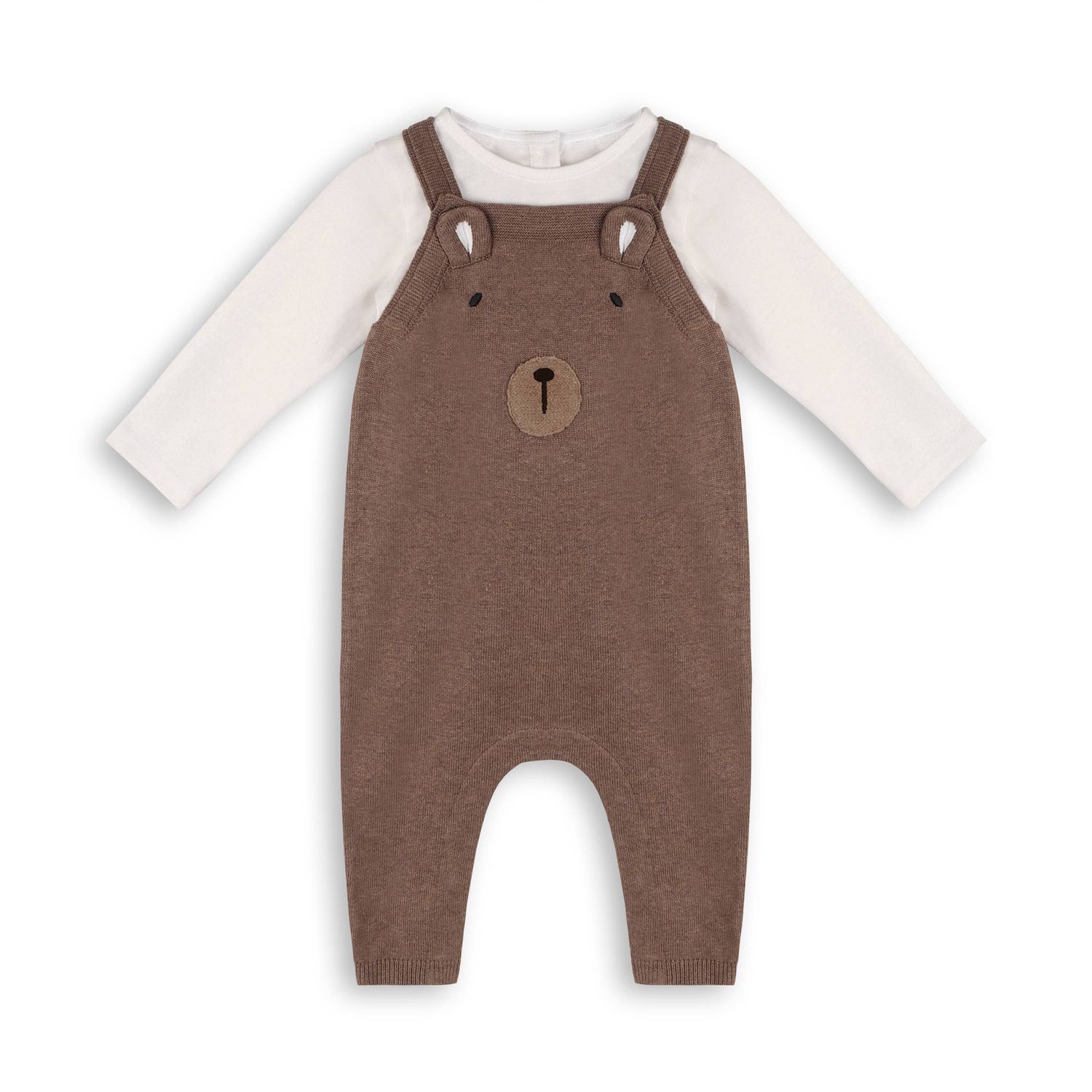 Bear Sweater Knit Baby Overall &amp; Bodysuit Set (Organic), Color: Brown, Size: 0-3M