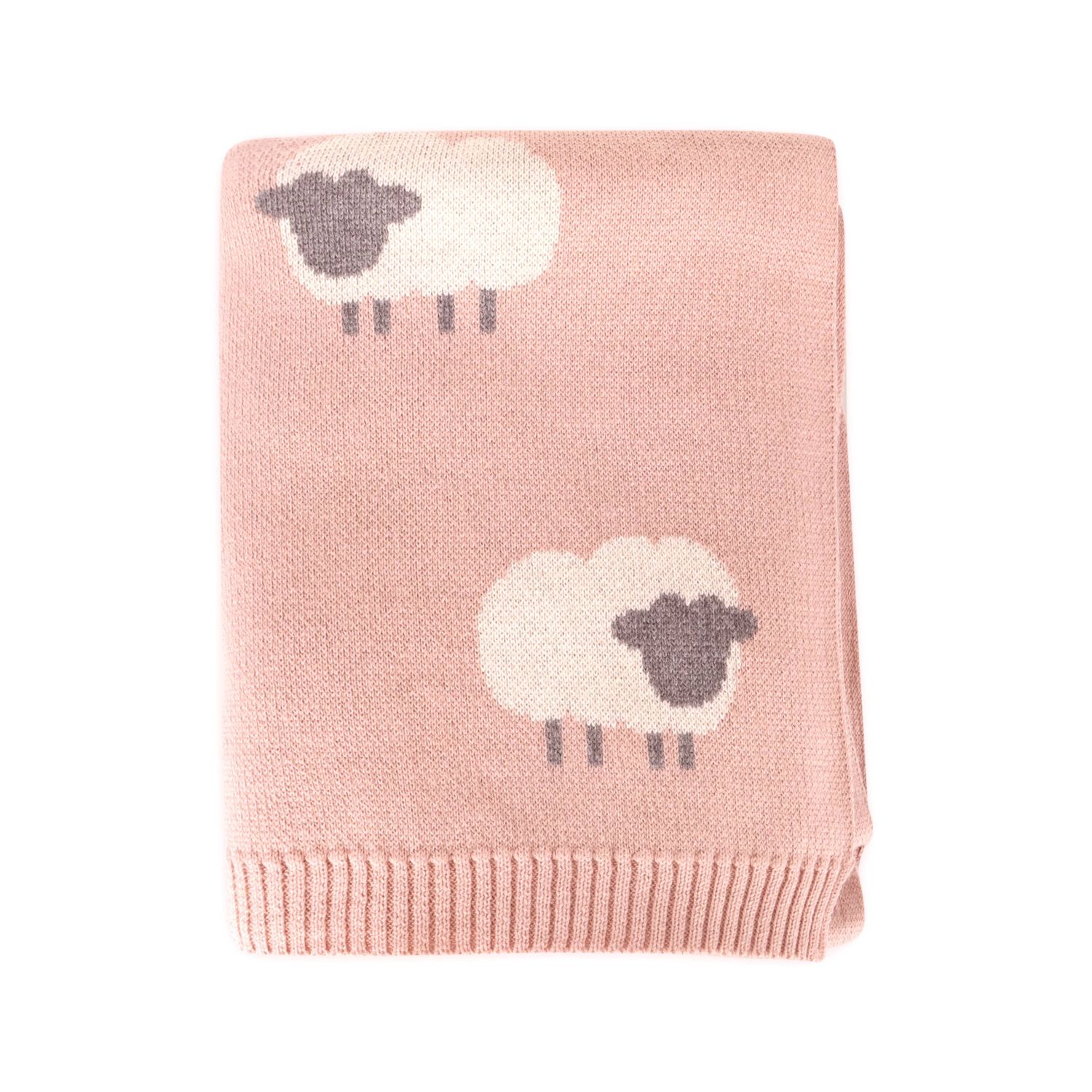 Woolly Lamb 3D - Organic Cotton Jacquard Knit Baby Blanket, Color: Rosewood Pink, Size: One Size