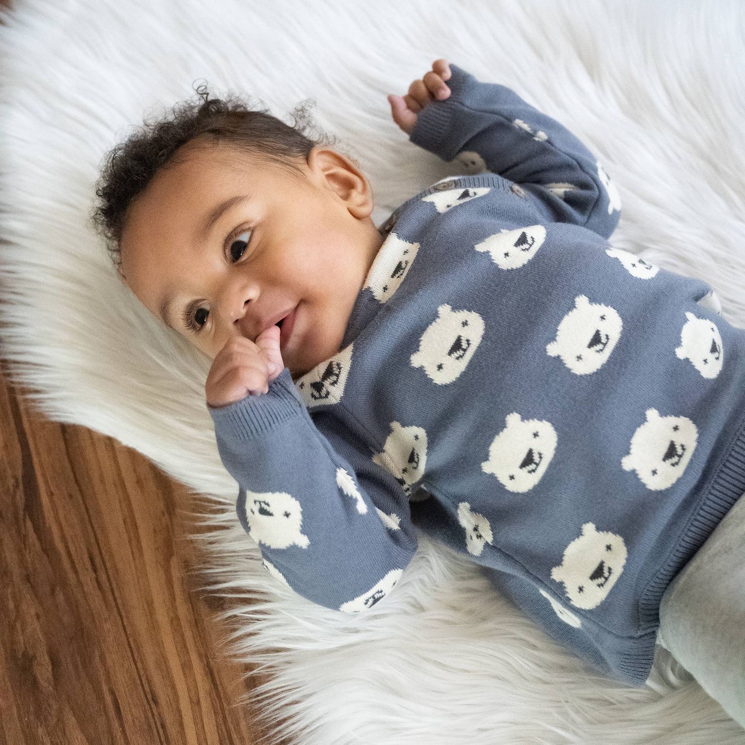 Bear Jacquard Knit Baby Pullover Sweater (Organic Cotton)