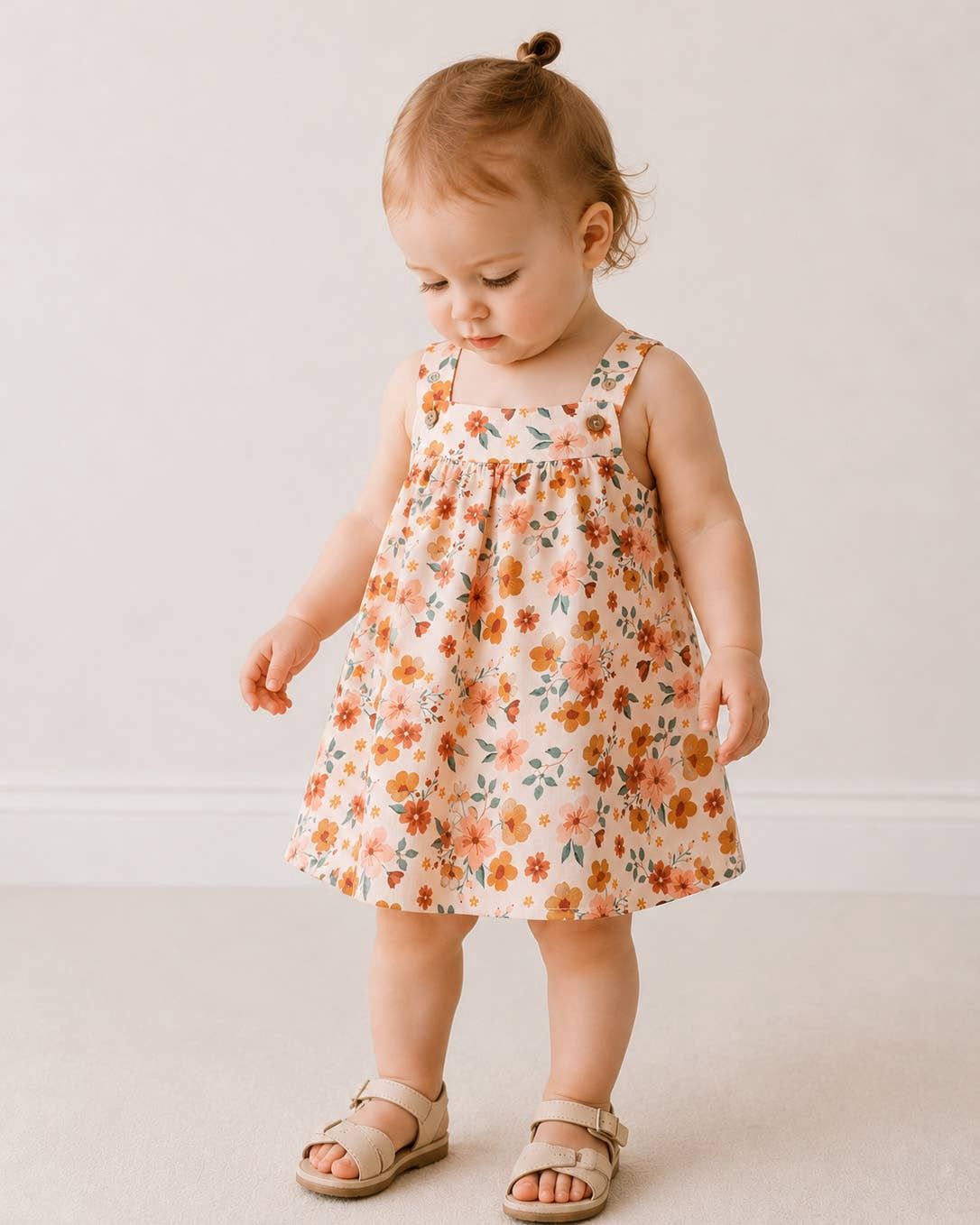 Summer Floral Baby Girl Dress + Bloomer (Organic Muslin), Color: NATURAL, Size: 18-24M