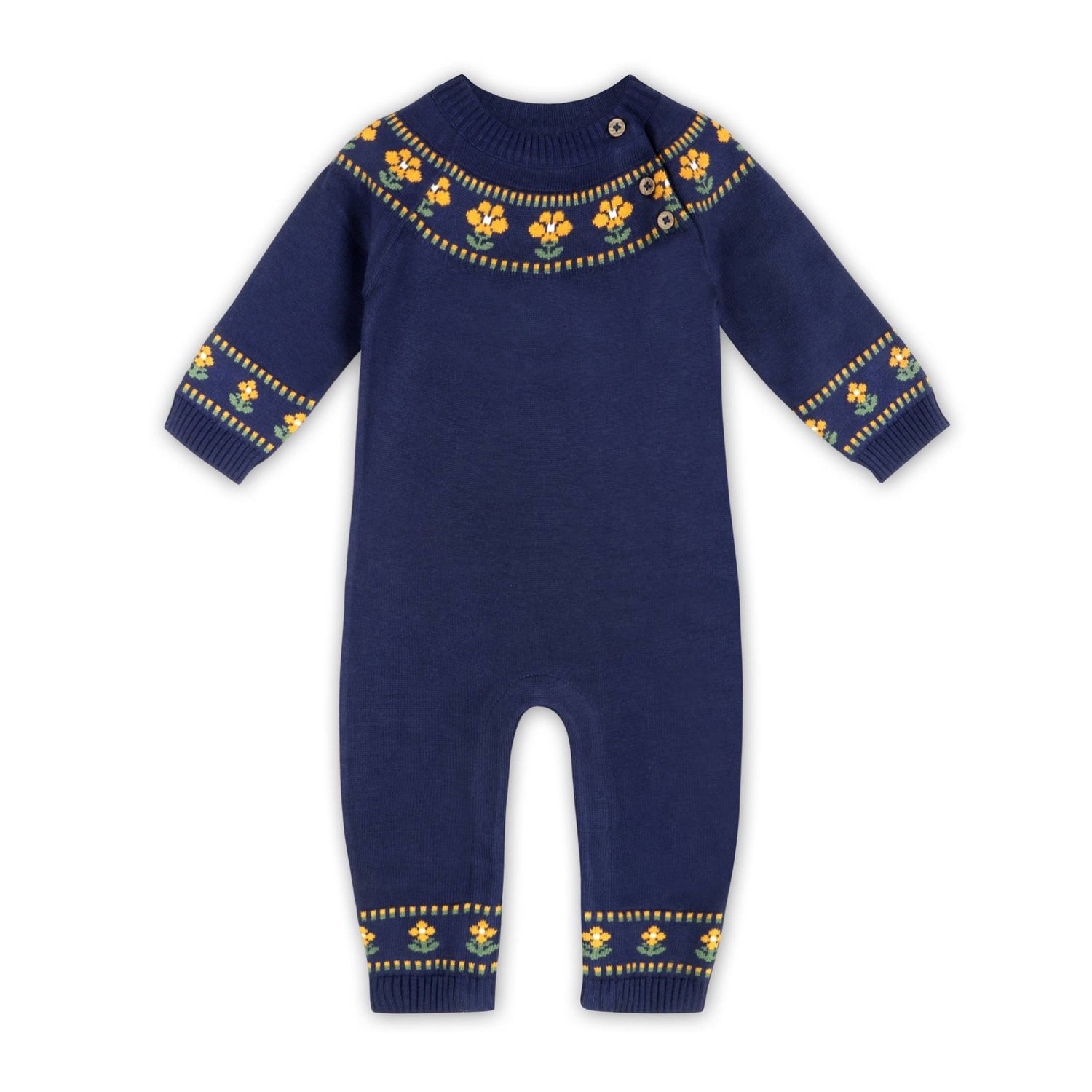 Floral Fair Isle Knit Baby Jumpsuit (Organic Cotton)