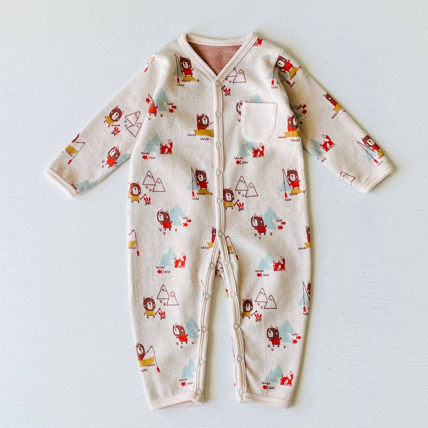 Bear &amp; Fox Button Jacquard Baby Jumpsuit (Organic Cotton)
