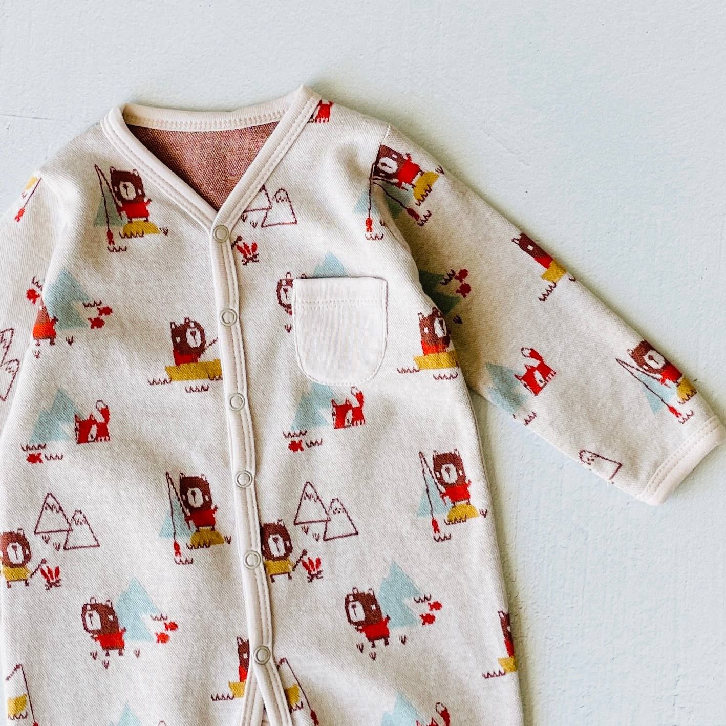 Bear &amp; Fox Button Jacquard Baby Jumpsuit (Organic Cotton)