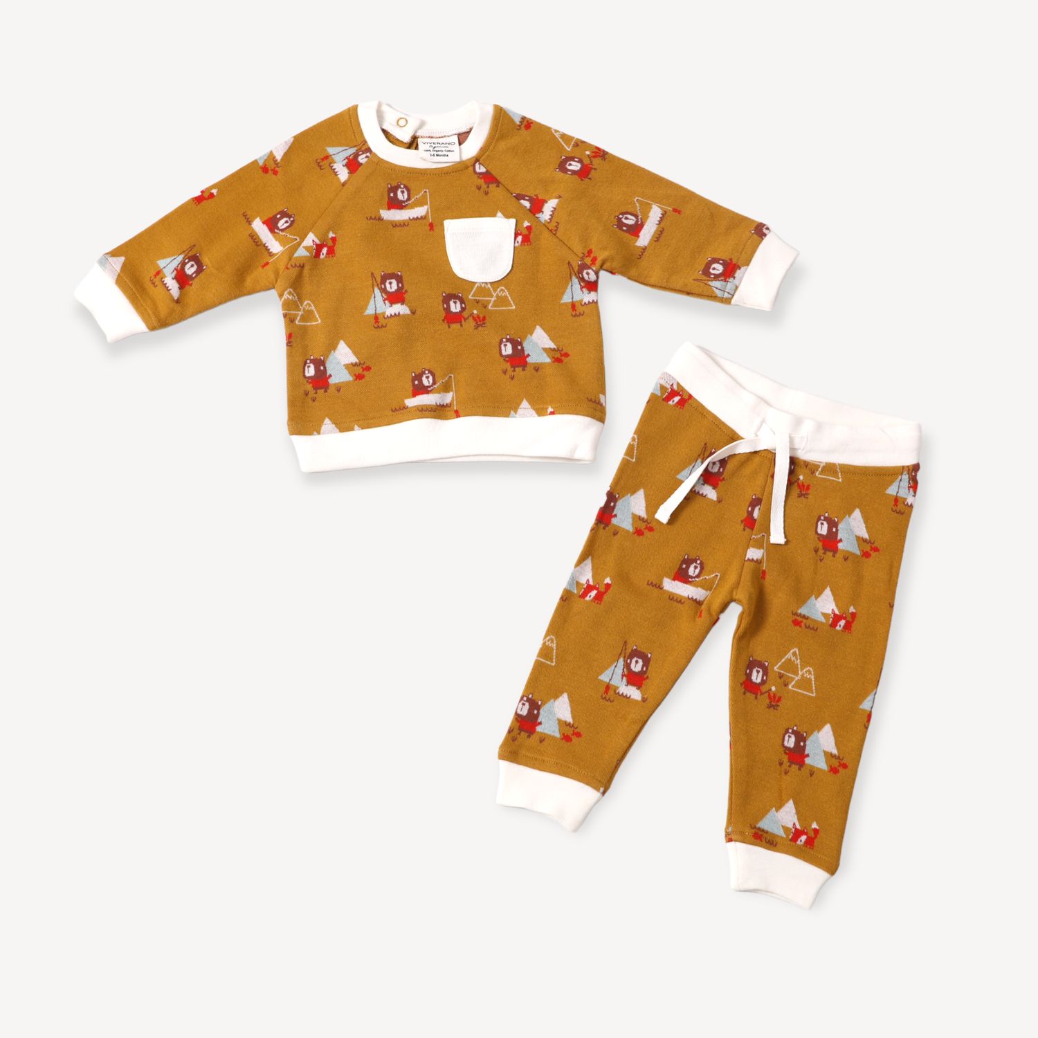 Bear &amp; Fox Jacquard Baby Tee &amp; Jogger Set (Organic Cotton), Color: Mustard, Size: 3-6M
