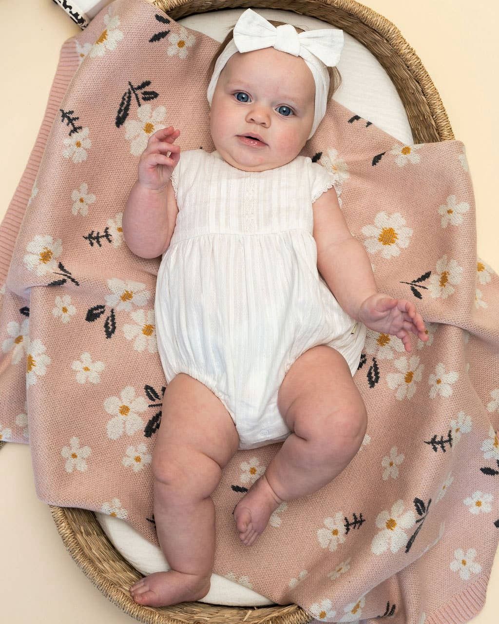 Daisy Floral - Organic Jacquard Sweater Knit Baby Blanket