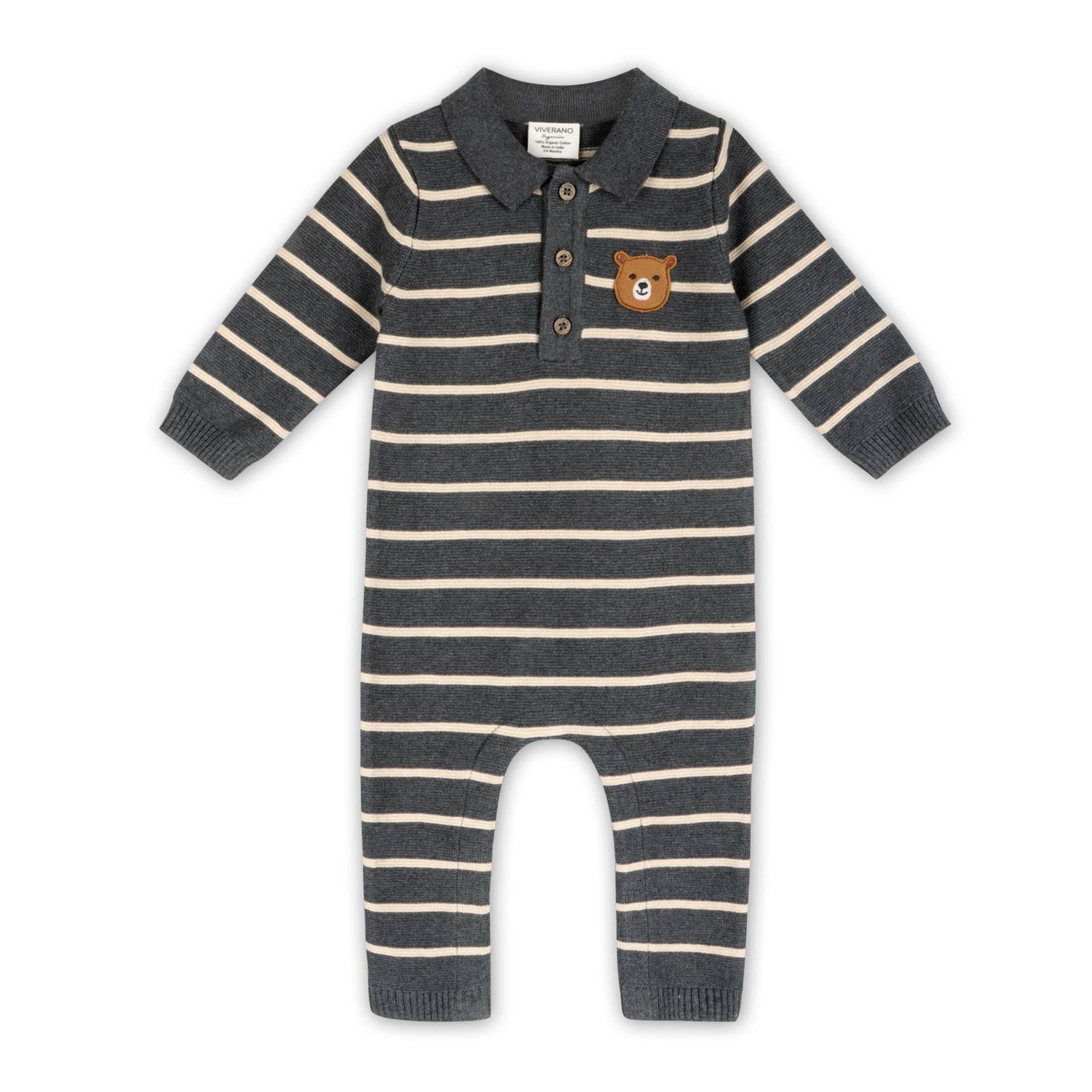 Bear Face Stripe &amp; Collar Knit Jump