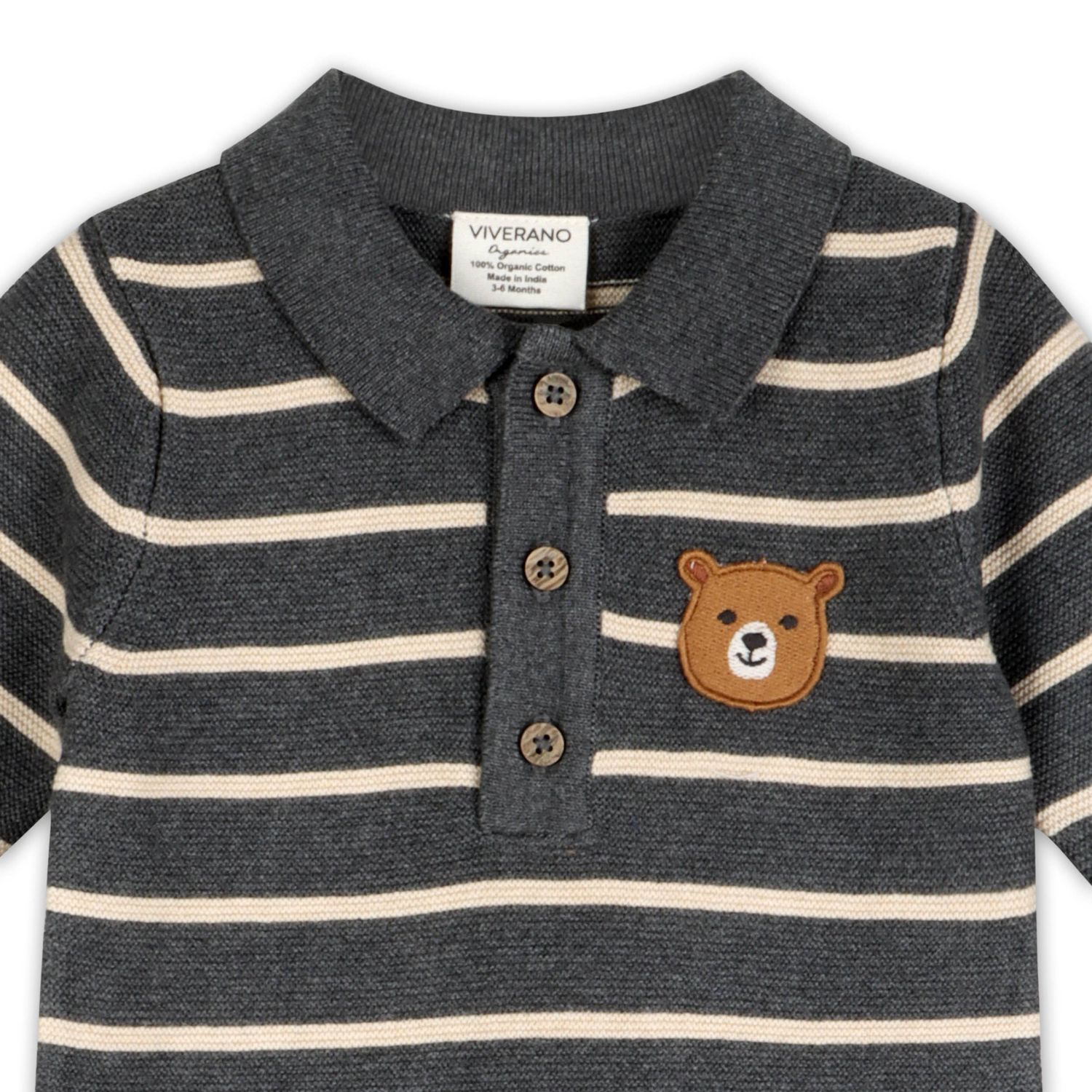 Bear Face Stripe &amp; Collar Knit Jump