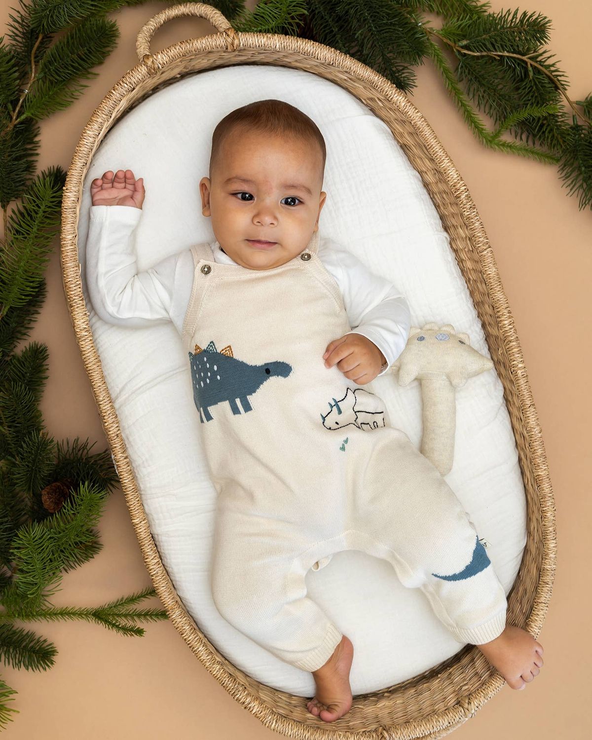 Dino Jacquard Sweater Knit Baby Overall Set (Organic Cotton)