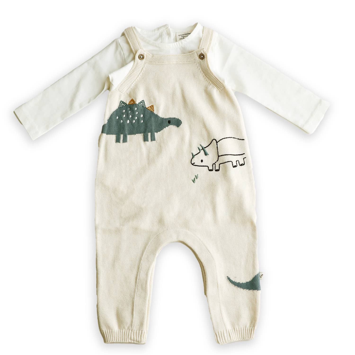 Dino Jacquard Sweater Knit Baby Overall Set (Organic Cotton)