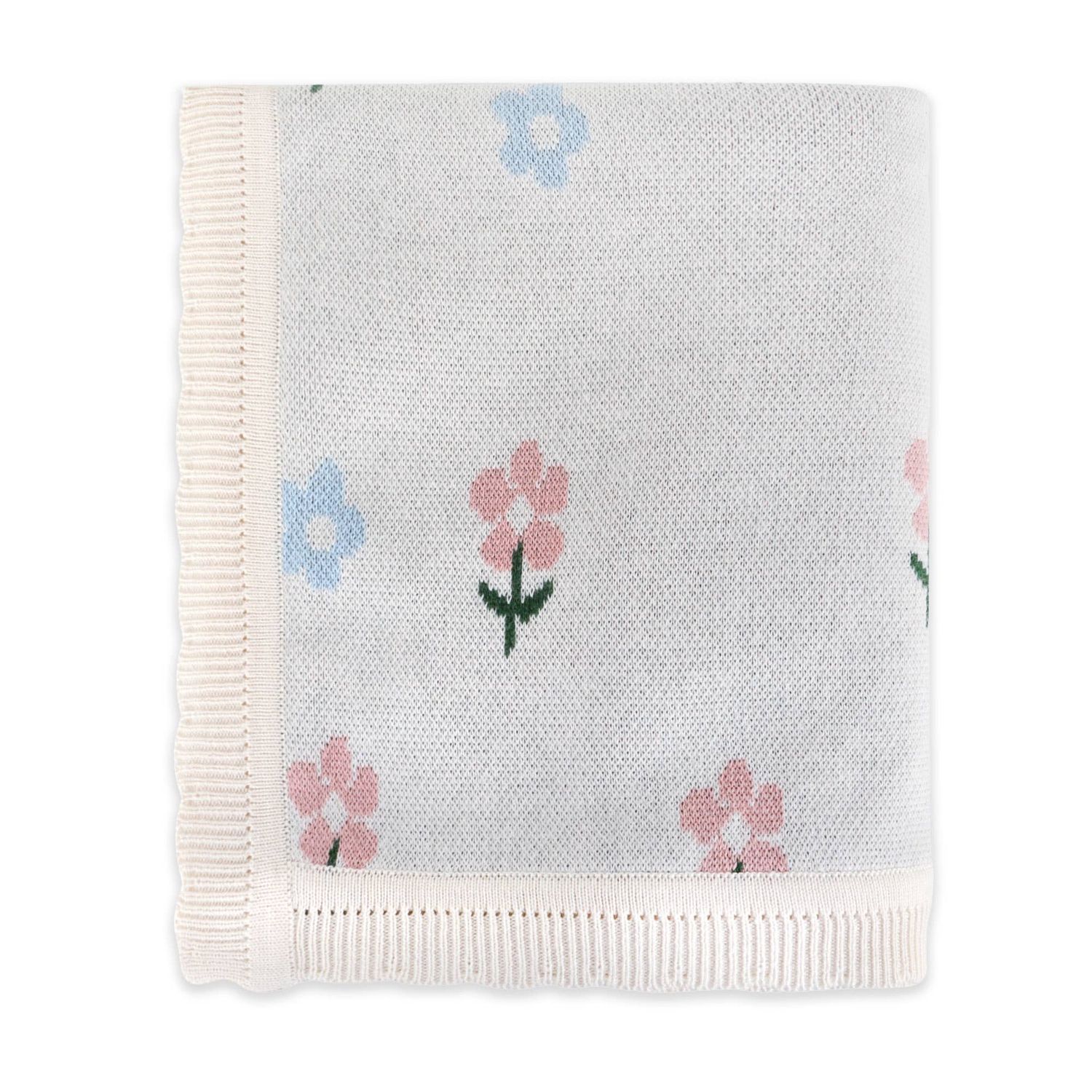 Sweet Floral -Organic Cotton Jacquard Knit Baby Blanket, Color: Natural, Size: One Size