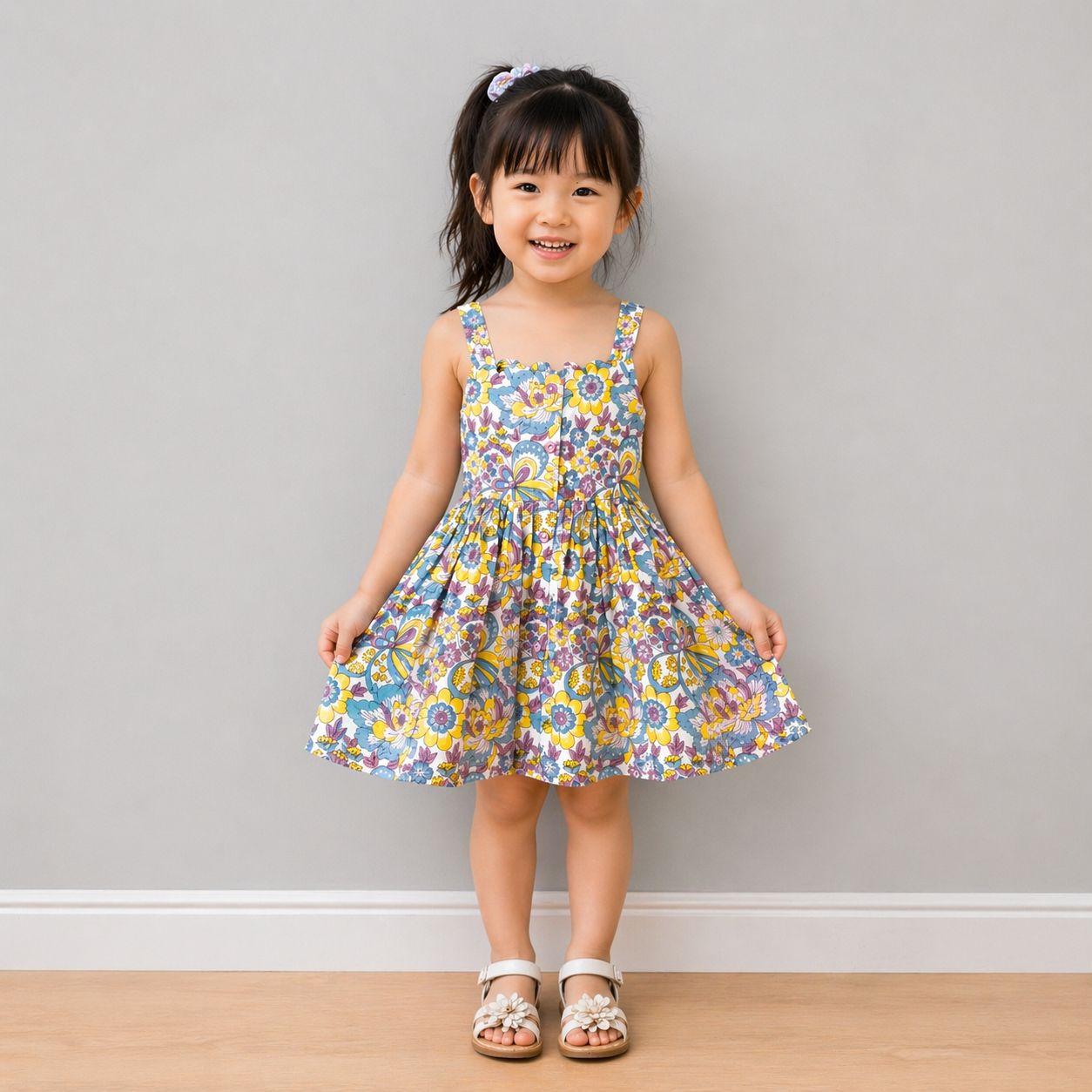 Girls Multicolor Block Print Cotton Summer Dress