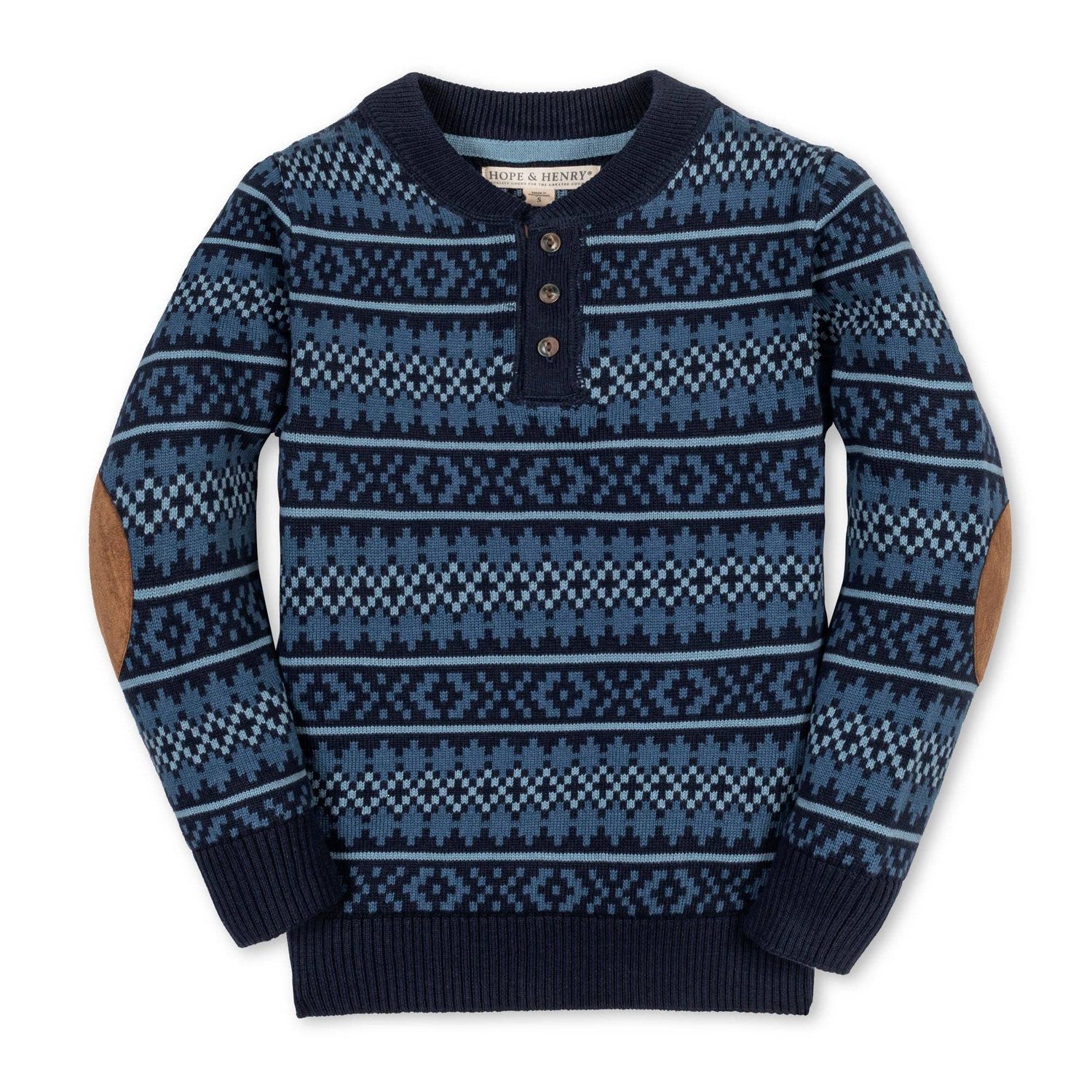 Organic Sweater Henley with Elbow Patches